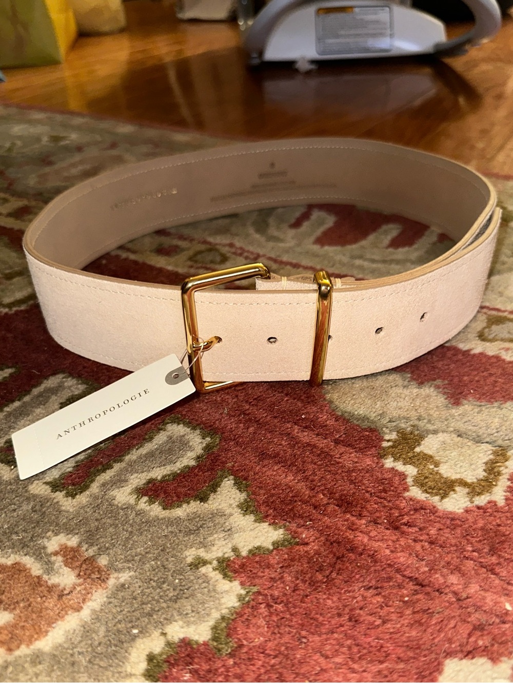 Anthropologie Beige Suede Belt with Gold Buckle 100% authentic Genuine Leather